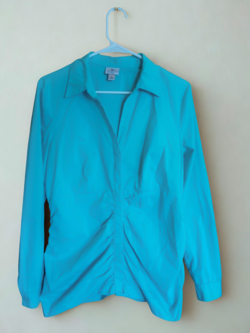 Worthington Stretch Blue Button Down Ruched Shirt -  Size Large